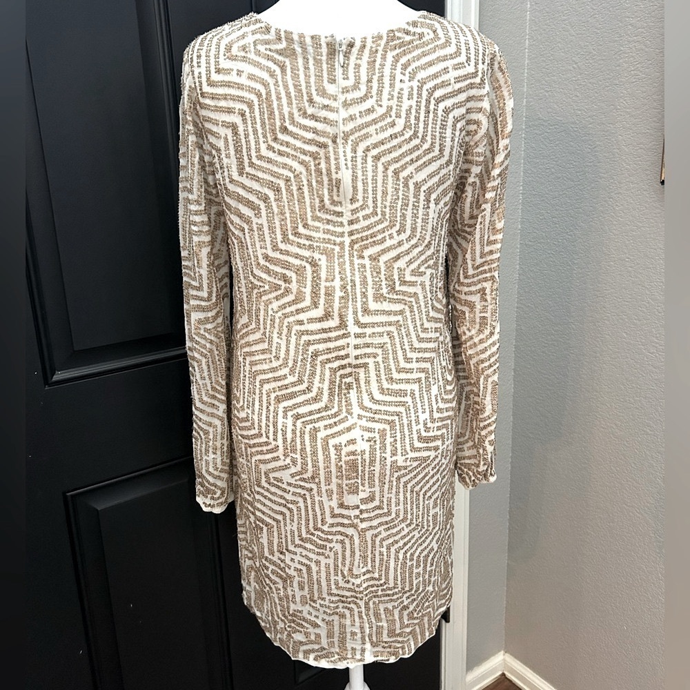 Badgley Mischka Gold Sequin Maze Shift Dress Cocktail Night Out Event Size XS - Picture 6 of 14